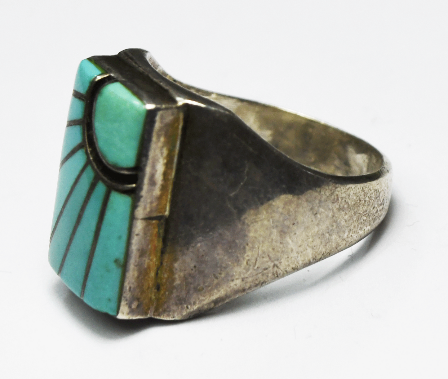 Sterling Silver Dick & Amy Quandelacy Turquoise Inlay Sun Ring 19mm Size 11-1/2