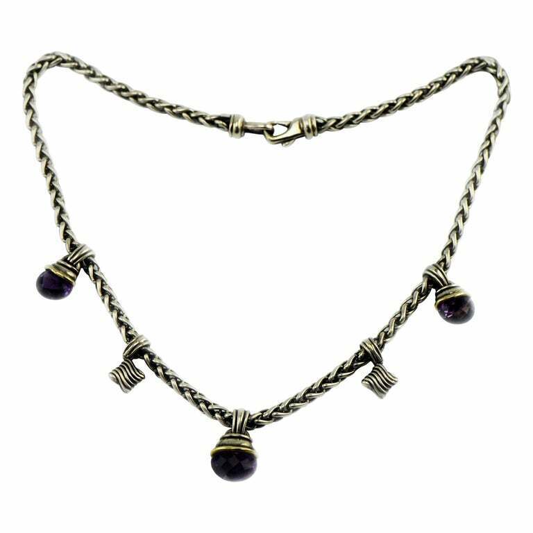 David Yurman 14kt Gold & Sterling Wheat 16" Necklace with Faceted Amethyst Gems