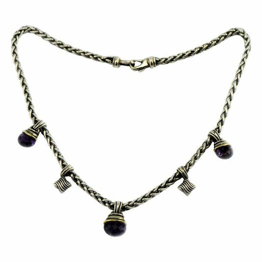 David Yurman 14kt Gold & Sterling Wheat 16" Necklace with Faceted Amethyst Gems