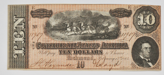1864 $10 Ten Dollars Confederate States of America Richmond Note Currency CS-68