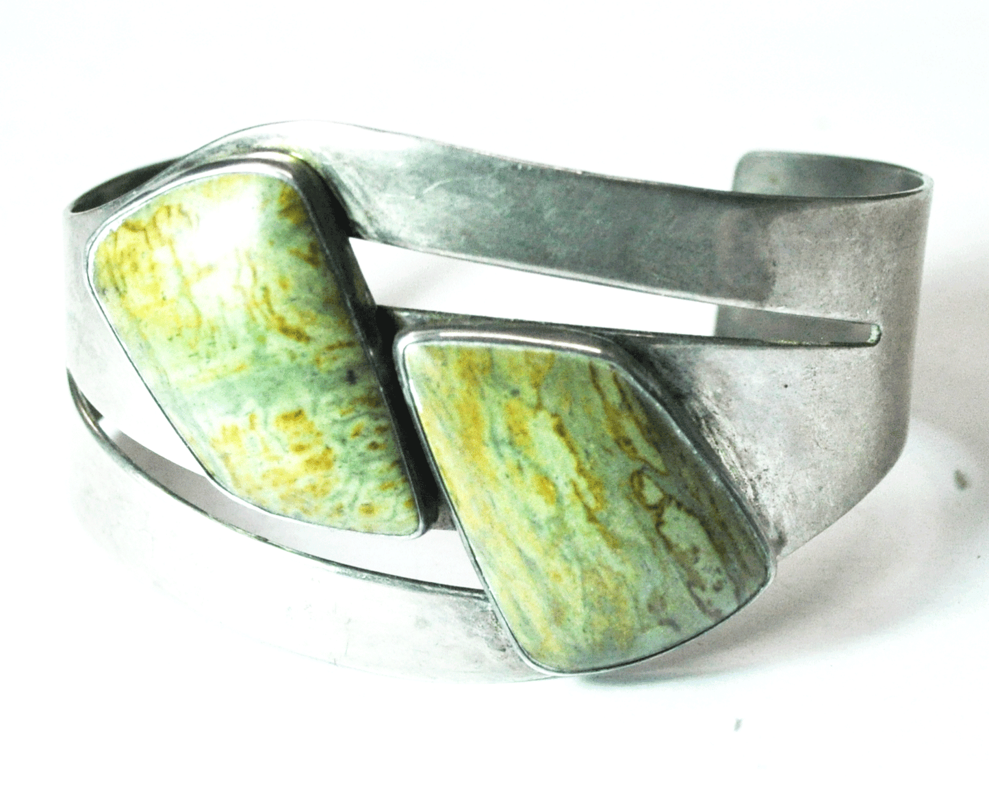 Sterling Silver Desert Rose Green Jasper Cuff Bracelet 45mm 7-1/4" Wrist