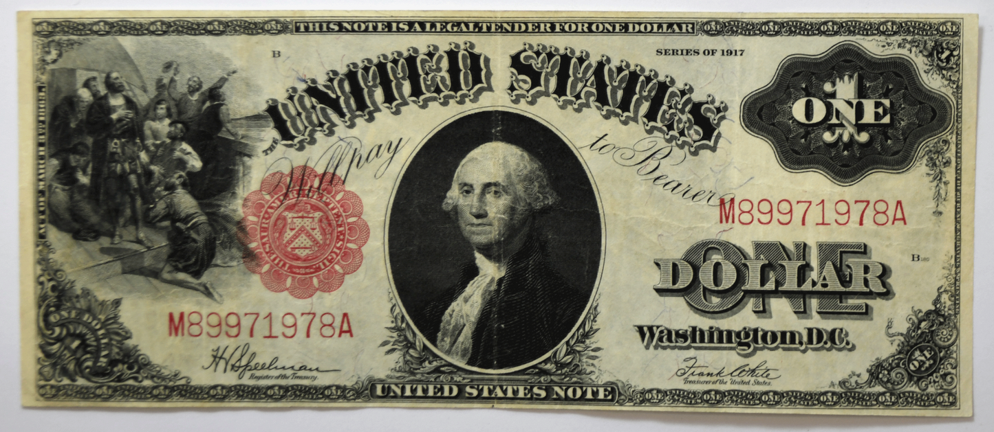 1917 $1 One Dollar Legal Tender Note Washington Red Seal M89971978A  FR#39