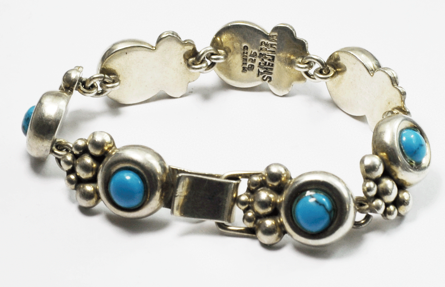 925 Mexico Salomon Mejia Alvarez TC-302 Turquoise Berry Link Bracelet 15mm 6.75"