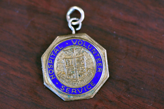 J.O Pollack Co. Hospital Volunteer Service Enameled Pendant Chicago 3/4" Vintage