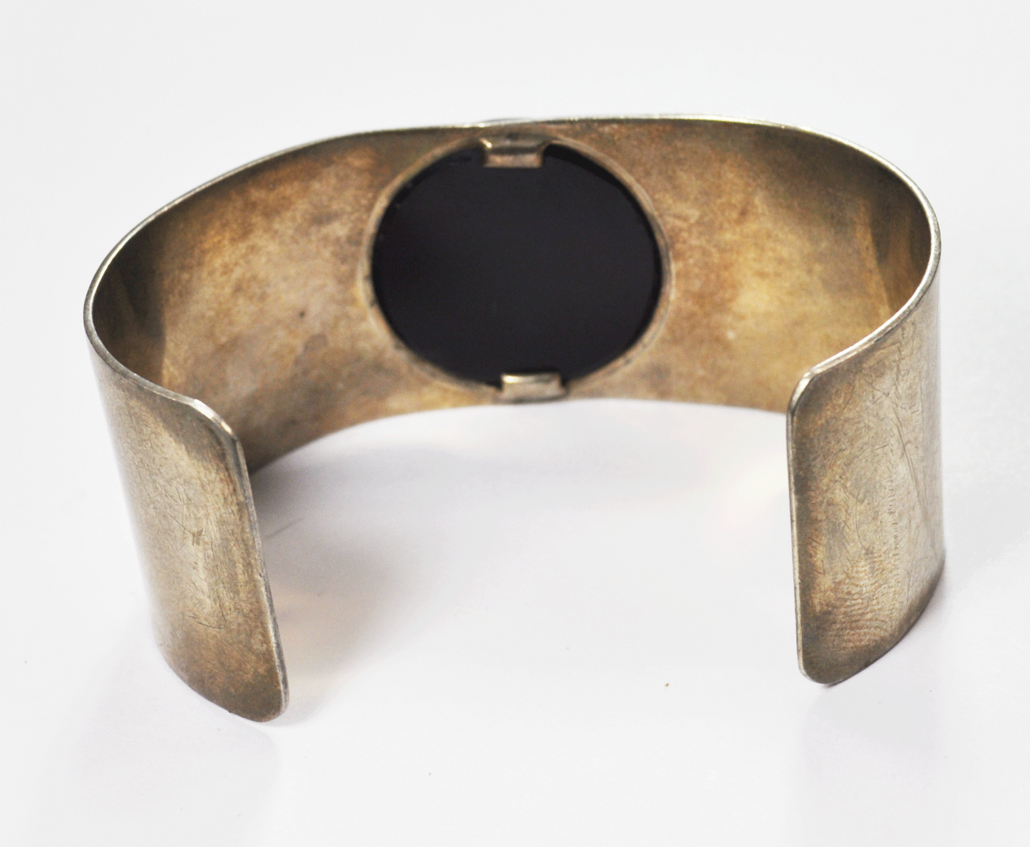 Sterling & 14k 2-Tone M & J Savitt Black Onyx Cutout Cuff Bracelet 29mm 5-3/4"