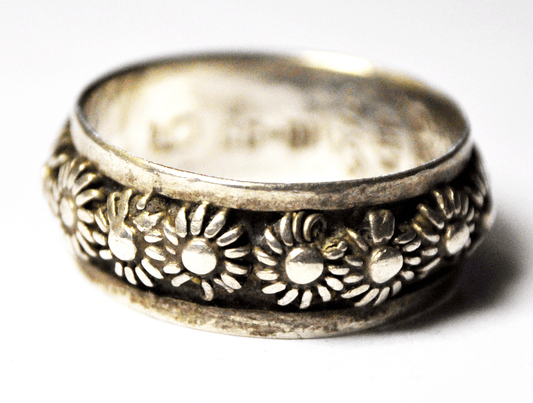 Vintage Sterling Silver Mexico CC-01 LCM Flower Eternity Band 7mm Size 6