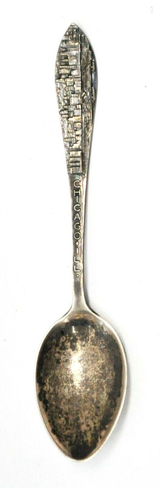 Sterling Robbins Chicago Illinois Cityscape Souvenir Spoon Riverside 4-1/8"