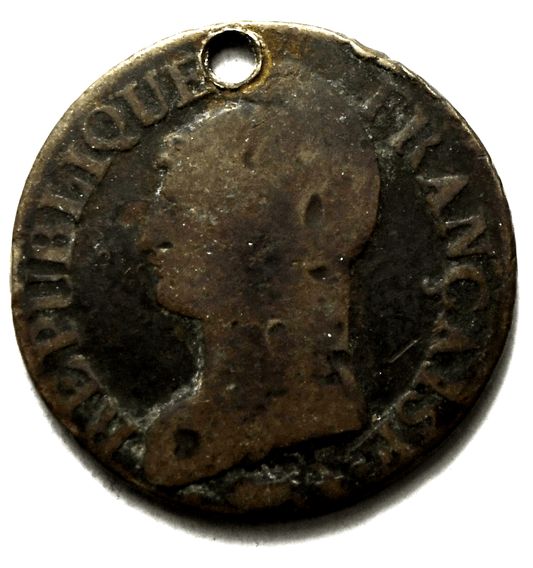 LAN 8/5 1799-1800 A France 5 Centimes KM# 640.1 Holed