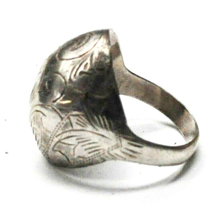 Sterling Silver Domed Etched Floral Ring Size 9-1/2
