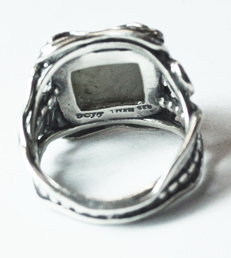 Sterling Silver Didae Labradorite Square Ring Wire Dot Filigree 20mm Size 7-3/4