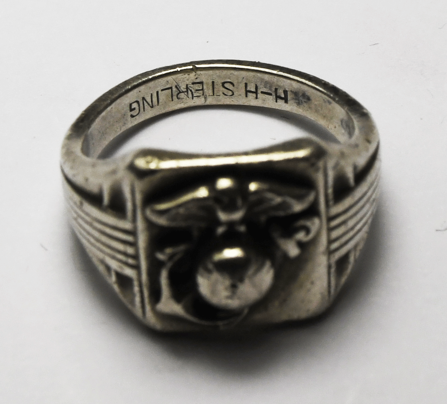 Sterling Silver H-H Vintage Marine Corp Ring 14mm Size 8