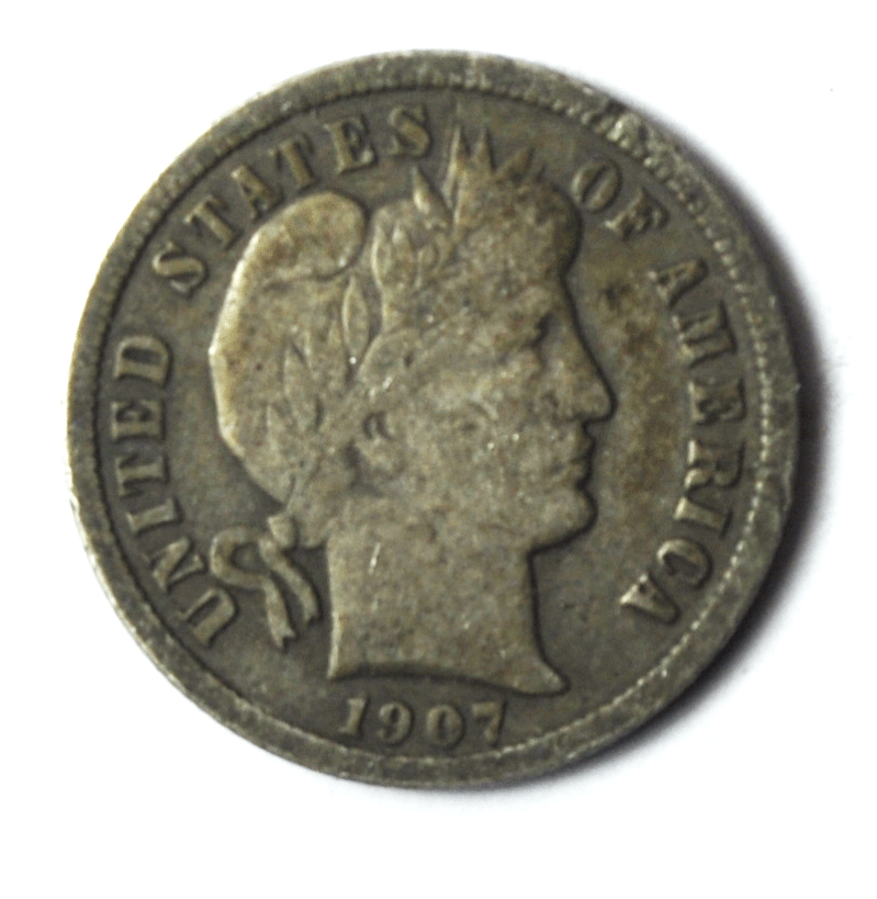 1907 S 10c Barber Silver Ten Cents Dime US San Francisco