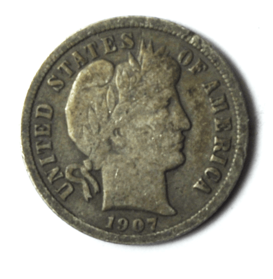 1907 S 10c Barber Silver Ten Cents Dime US San Francisco