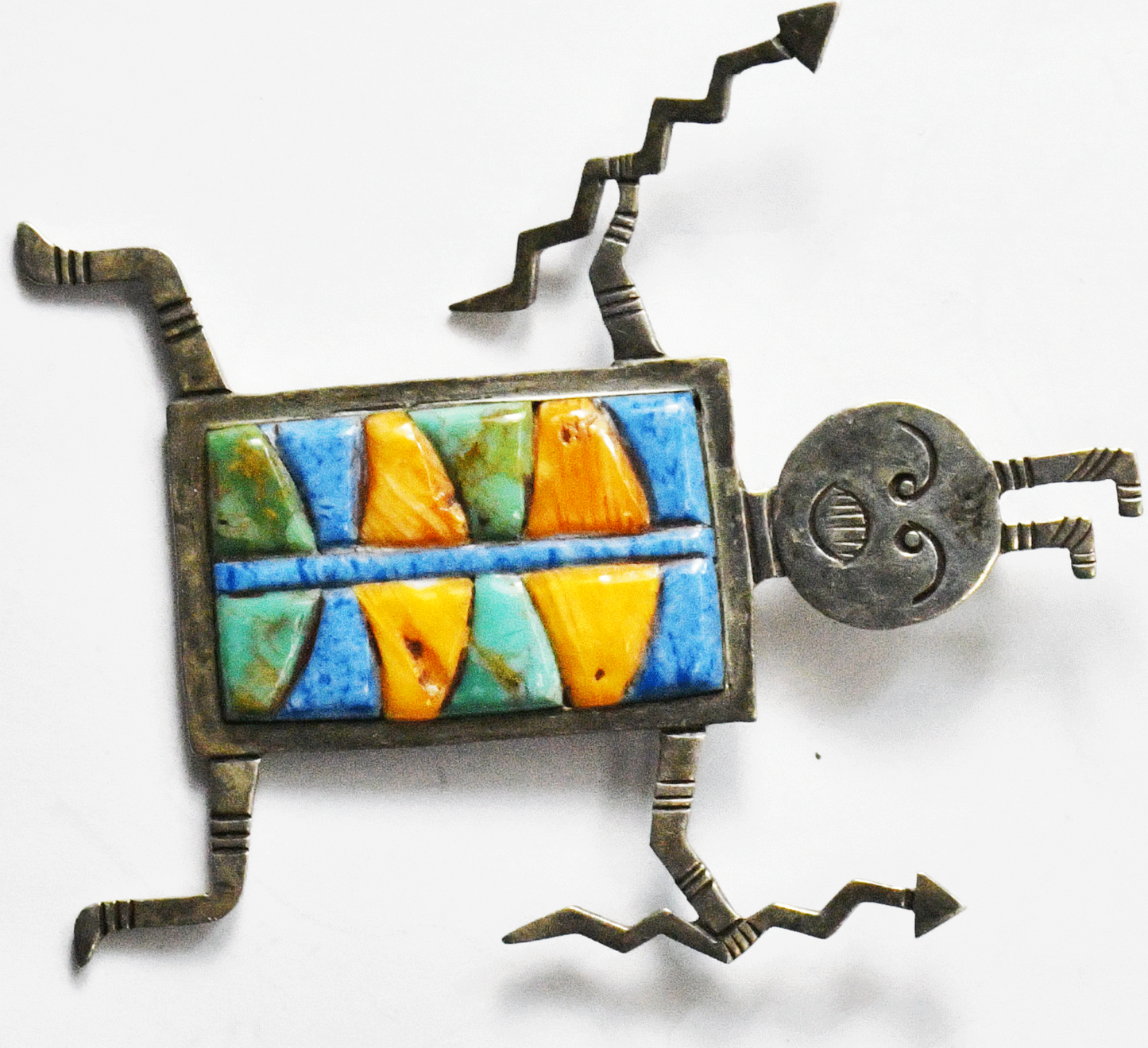 Sterling Turquoise Spiny Oyster Blue Quartzite Inlay Pendant 78mm x 63mm