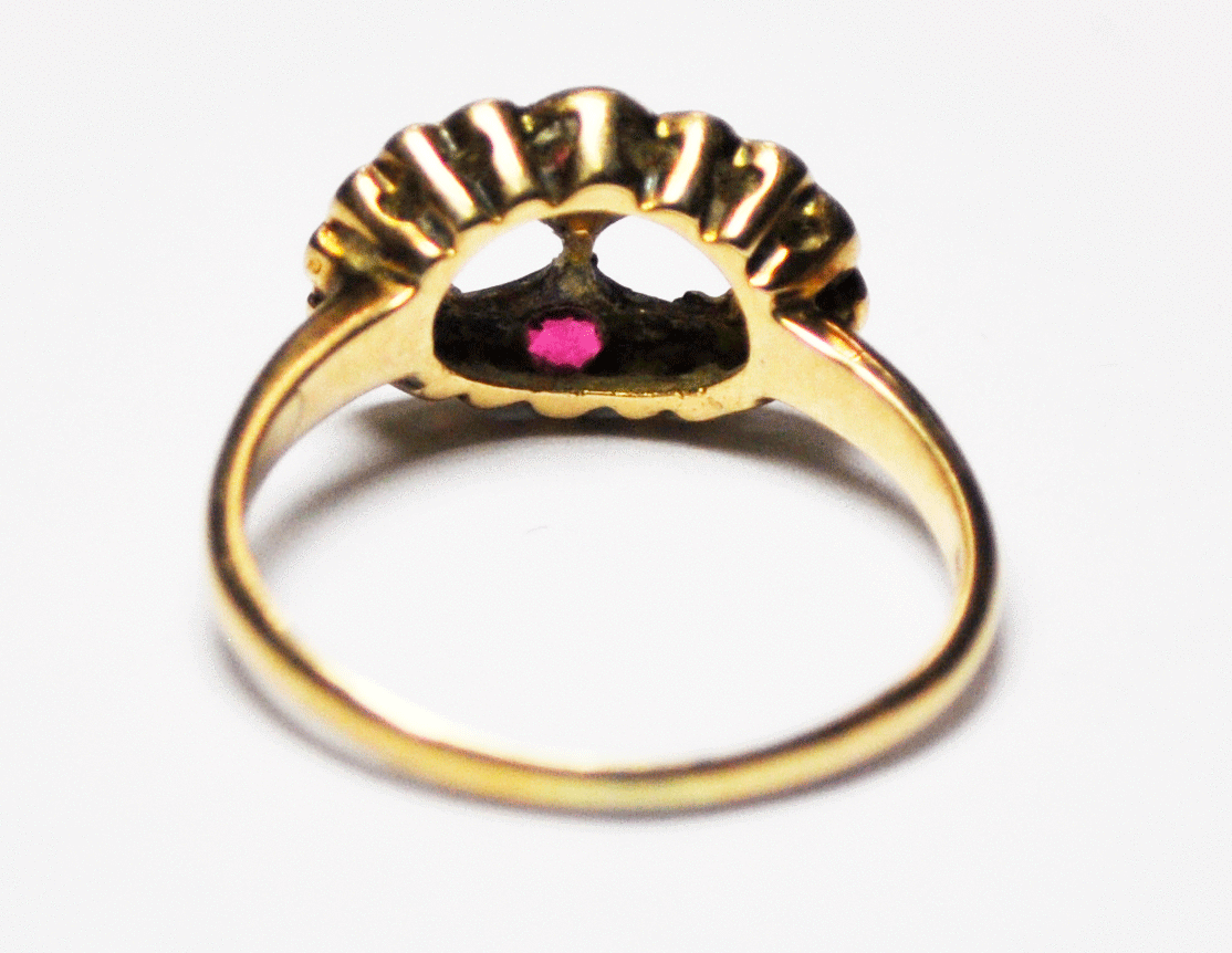 Antique 9k Yellow Gold Ruby & Pearl Figure 8 Cluster Rings Size 5