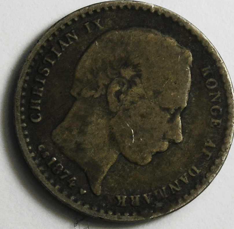 1874(h) CS Denmark 25 Twenty Five Øre KM# 796.1 Silver Coin