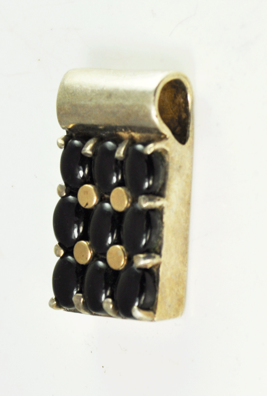 Silver Plated Two Tone Black & Gold Dot Cluster Slide Pendant 1-3/8" x 3/4"