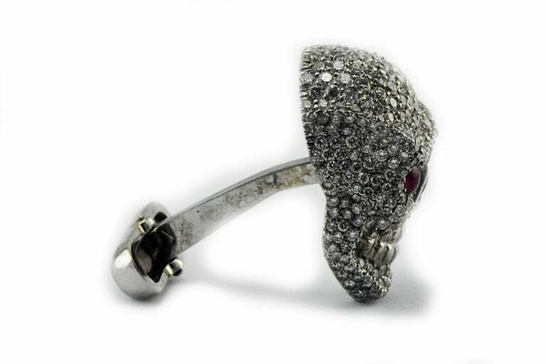 18kt Solid Gold and 3.5 Carat Diamond Skull Cufflinks w/Ruby Eyes 23.8 Grams