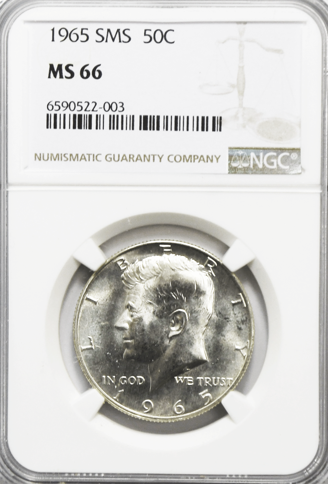 1965 50c SMS Kennedy Silver Half Dollar Fifty Cents MS66 NGC