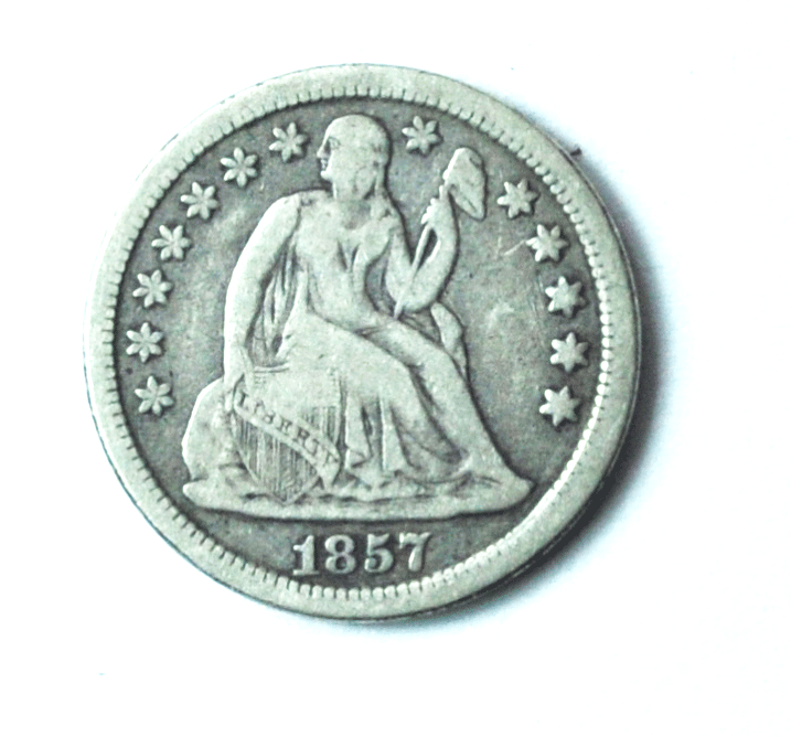 1857 10c Seated Liberty Silver Dime Ten Cents Philadelphia