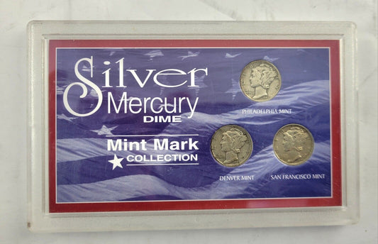 Mint Mark Collection Silver Mercury Dime 3 Coin Set 1942, 1943 D,and 1945 S