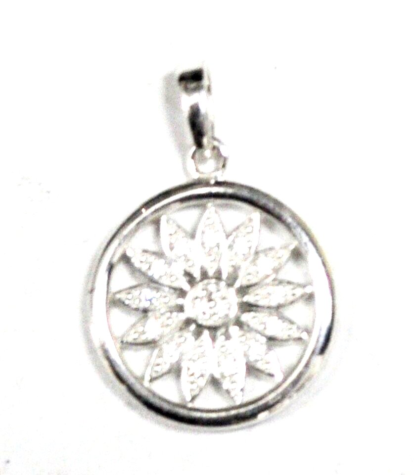 Sterling Silver Cartwheel CZ Sun Round Pendant 25x17mm