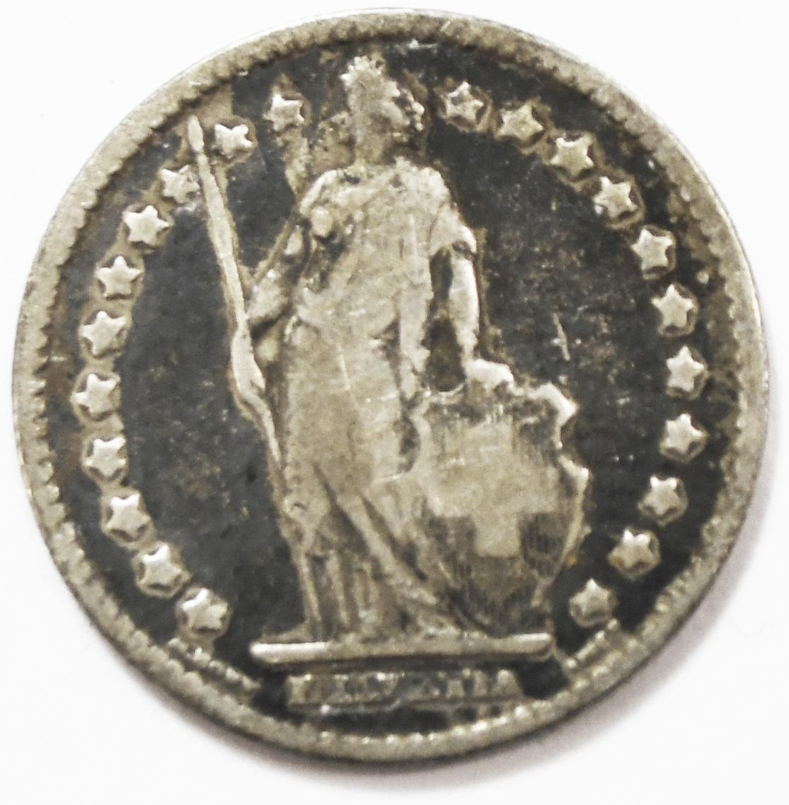 1901 B Switzerland One Franc Silver Coin KM# 24