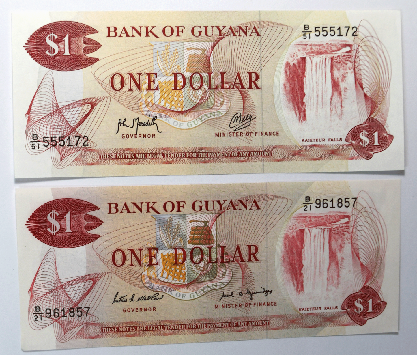 1992 Bank of Guyana $1 One Dollar Uncirculated Banknotes 555172 961857