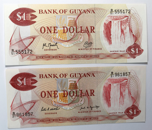 1992 Bank of Guyana $1 One Dollar Uncirculated Banknotes 555172 961857