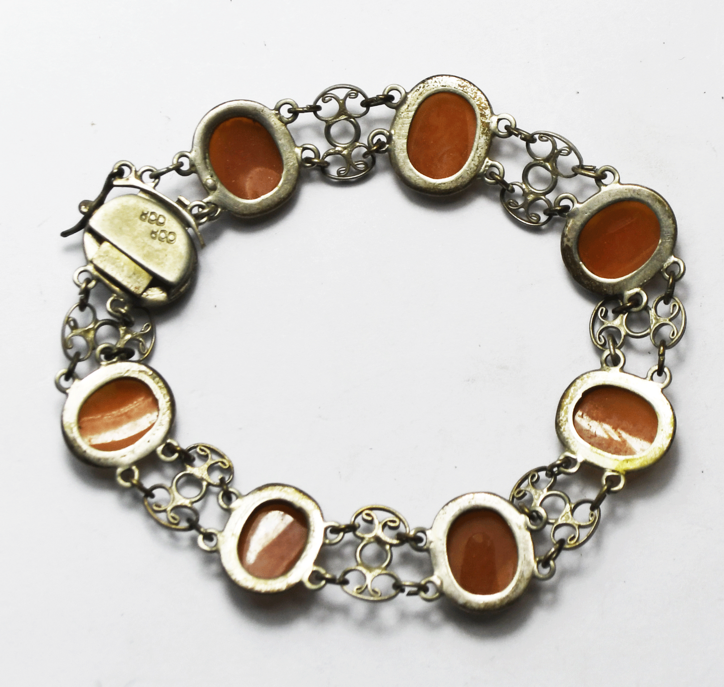 800 Fine Silver Shell Cameo Bracelet Chain 13mm  7"