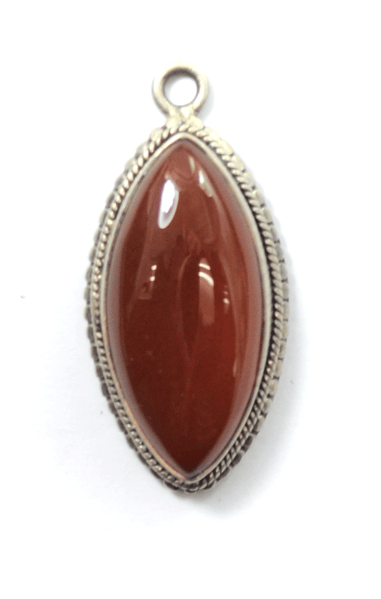 Sterling Silver Dark Orange Carnelian Dot Edge Eye Pendant 41mm x 20mm