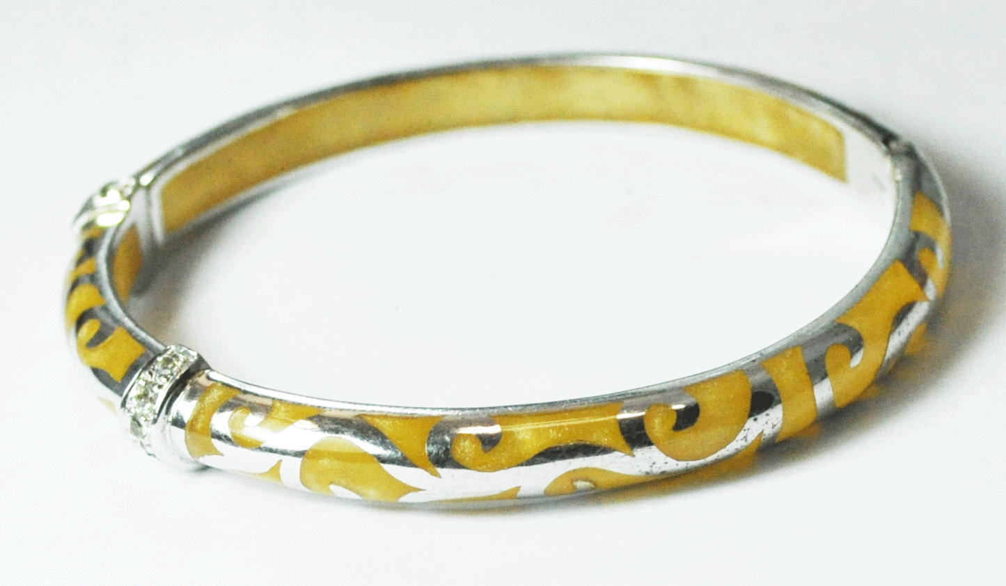 Sterling Silver Signed AP Yellow Iridescent Carved Small Bangle Bracelet 7mm