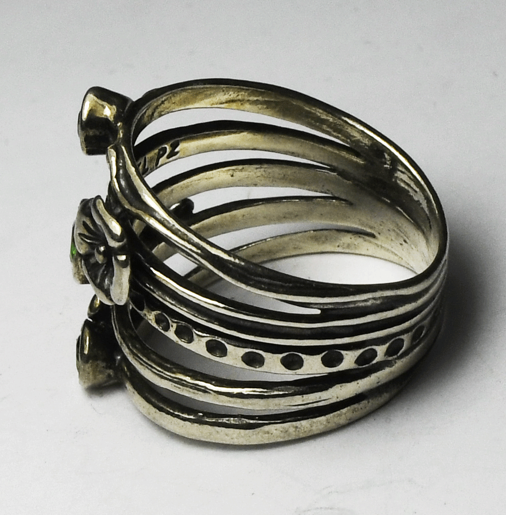 Sterling Or Paz Green Diopside Dragonfly Flower Split 5 Ring 21mm Size 9