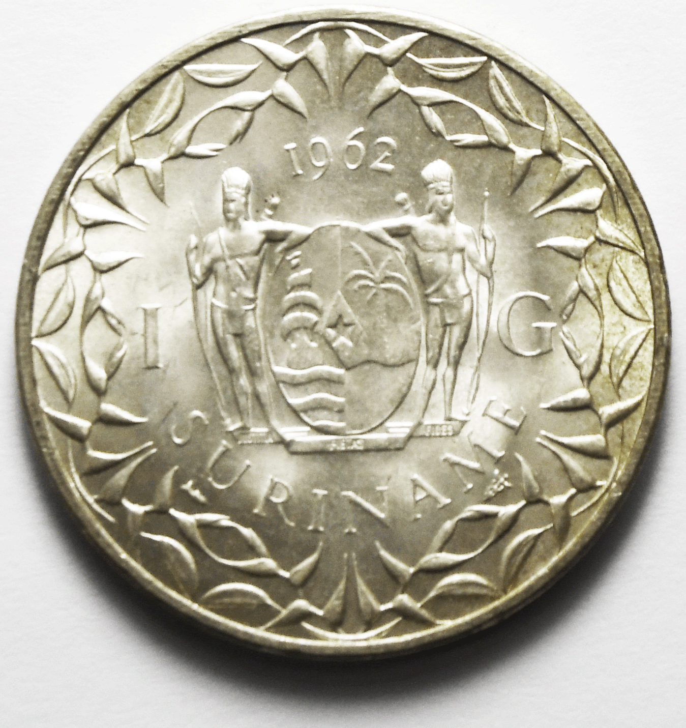 1962 Suriname Silver One Gulden KM# 15 Uncirculated Low Mintage Netherlands