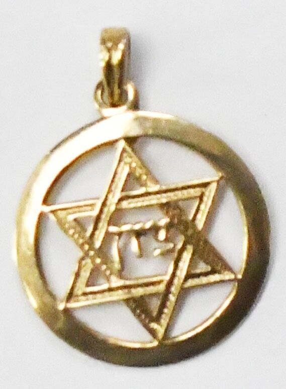 10k Yellow Gold Esemco Star of David Jude Round Charm 15mm