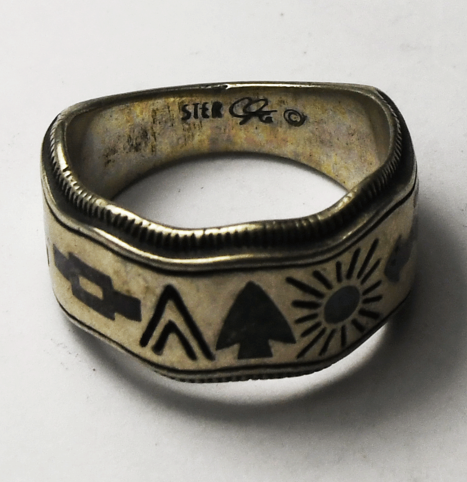 Sterling Silver Carolyn Pollack Chip Inlay Story Teller Ring 11mm Size 7-1/2