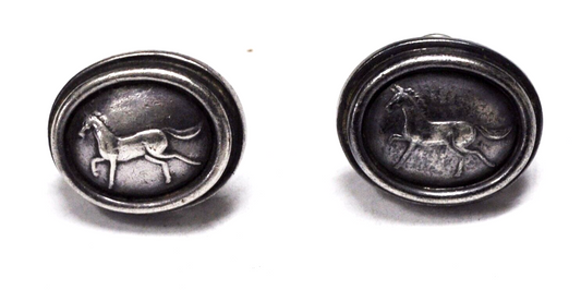 Sterling Silver Kieselstein Cord Horse Equestrian Clip On Earrings 24mm x 20mm
