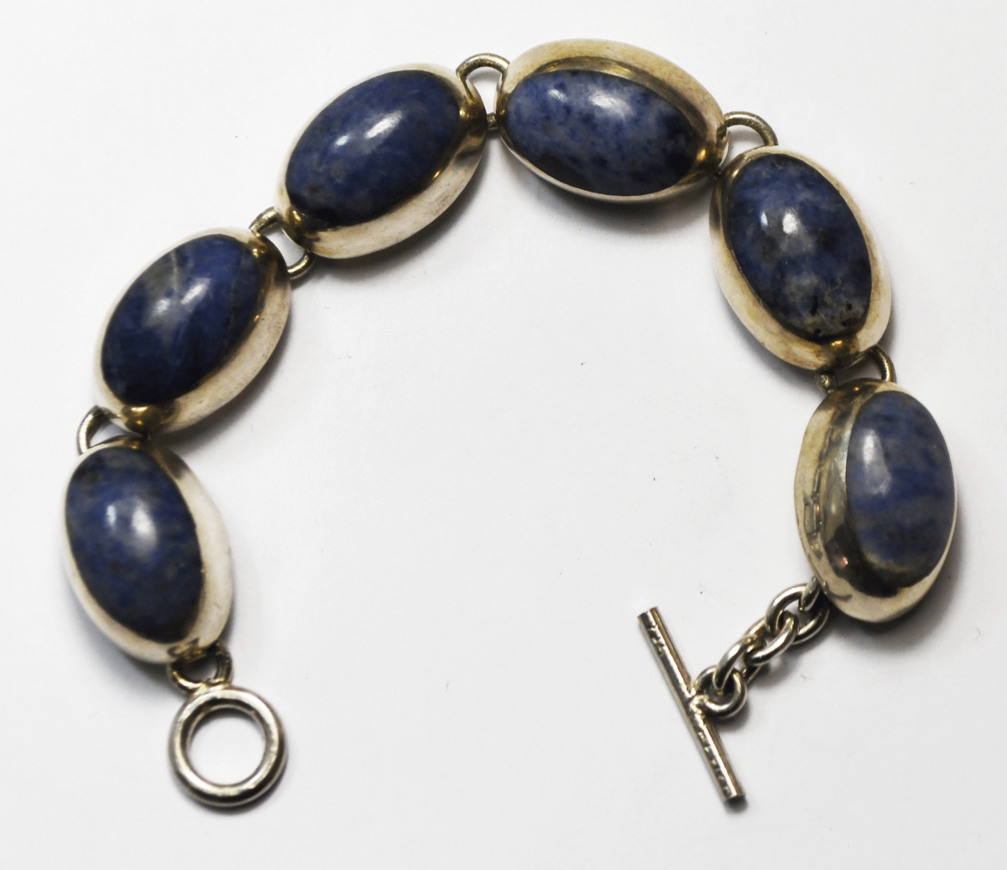 Sterling Silver Mexico Blue Sodalite Oval Toggle Bracelet 16mm 7"  47g