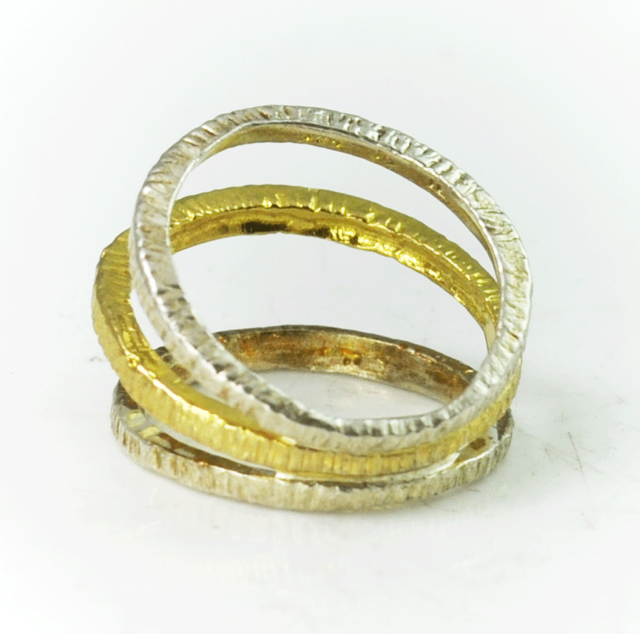 Sterling 16mm Silpada Textured Multi Three Band Two Tone Brass Ring Size 6