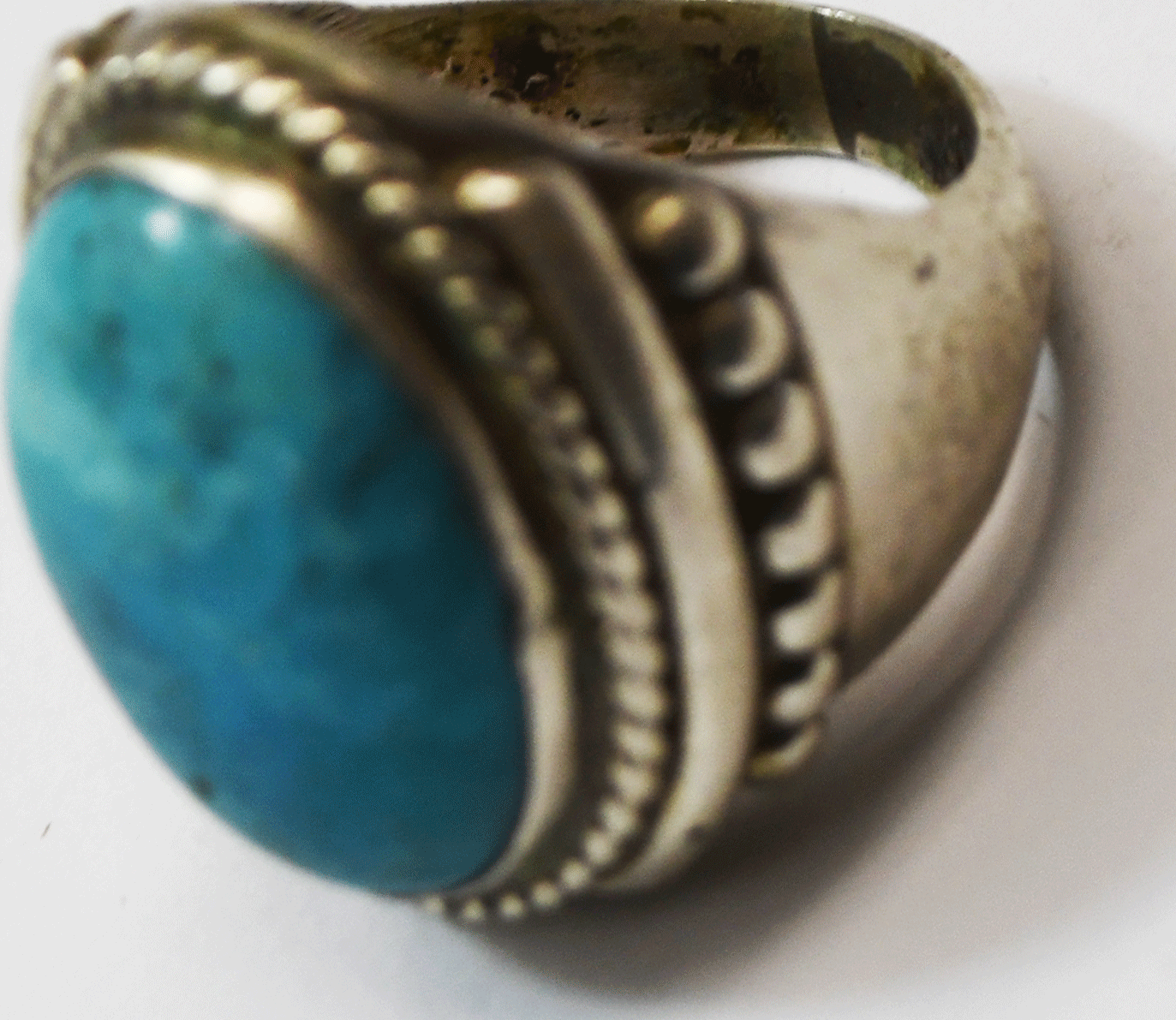 Sterling Silver C Spencer Turquoise Oval Solitaire Ring Size 8  24mm