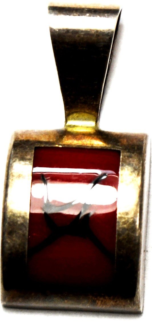 Sterling Silver Silpada Black Veined Red Jasper Domed Pendant 45mm x 21mm S0818