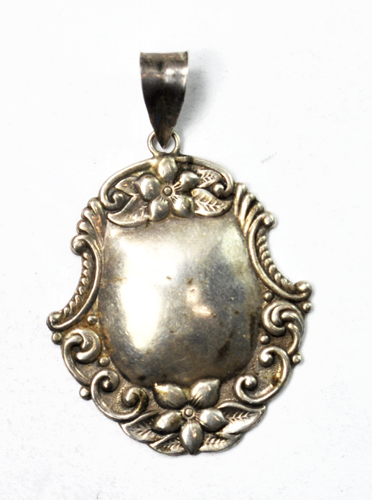 Sterling Silver Floral Luggage Bottle Tag Scroll Pendant 2-3/8" x 39mm