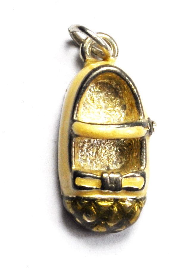 Firenza Enamel Silver Plated Shoe Charm Gold & Beige Color