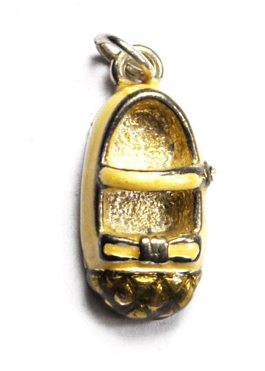 Firenza Enamel Silver Plated Shoe Charm Gold & Beige Color