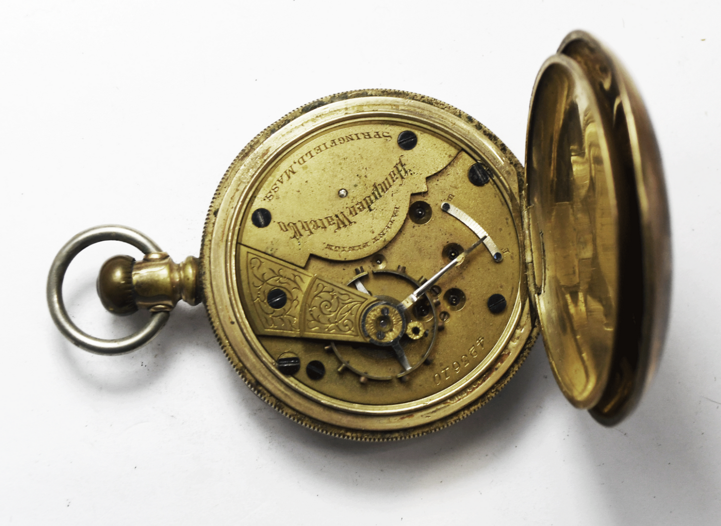 1886 Hampden Grade 54 Size 18 Open Face Hinged GF Pocket Watch Not Running
