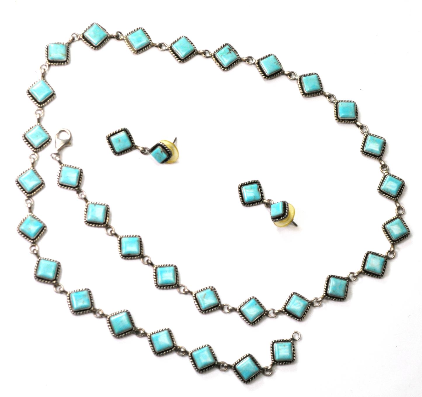 Sterling Quoc Pale Blue Turquoise 13mm 24.5" Necklace & 1-1/4" Earrings Set