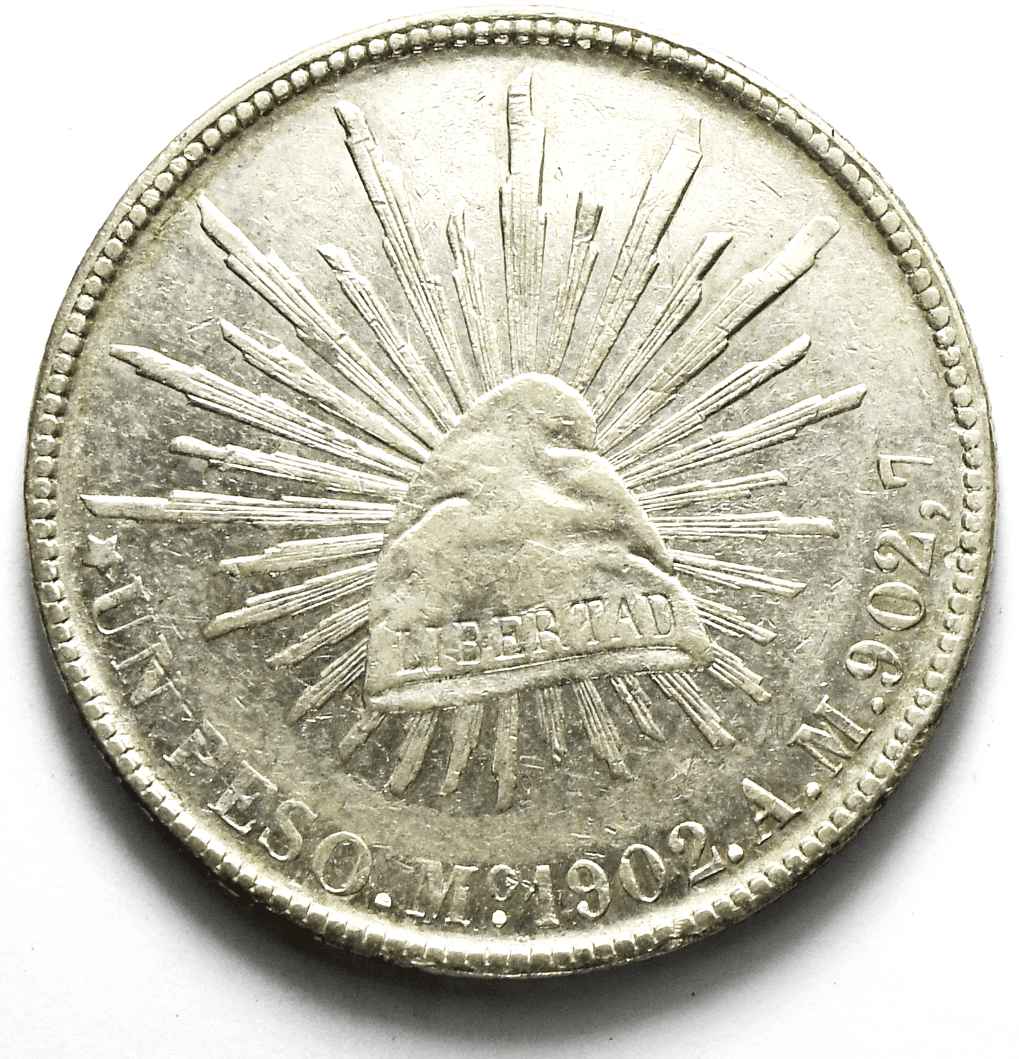 1902 Mo AM Mexico Second Republic Un Peso Silver Coin KM# 409.2