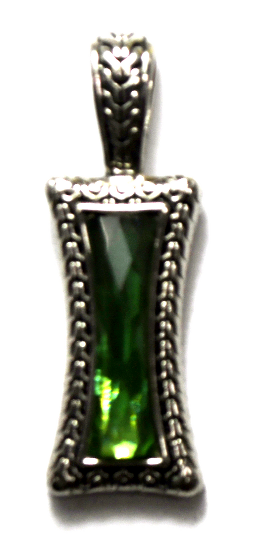 Lia Sophia Green Glass Rectangle Silver Tone Pendant 17mm x 50mm