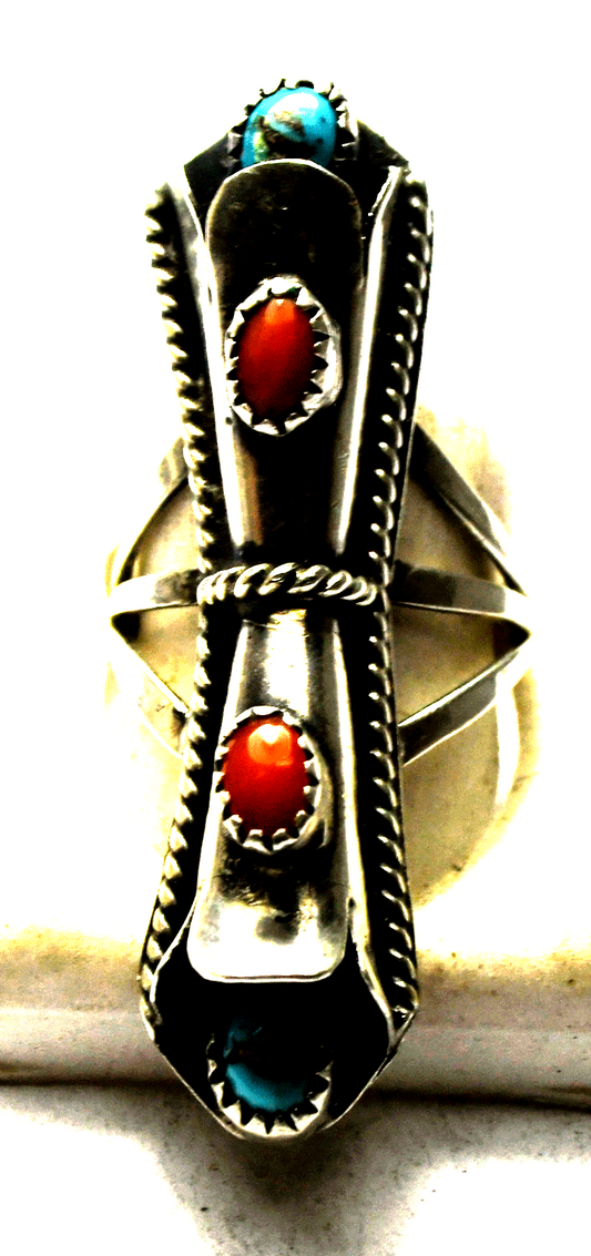 Sterling RSF 2 Tulip Turquoise & Coral Ring 49mm Size 7