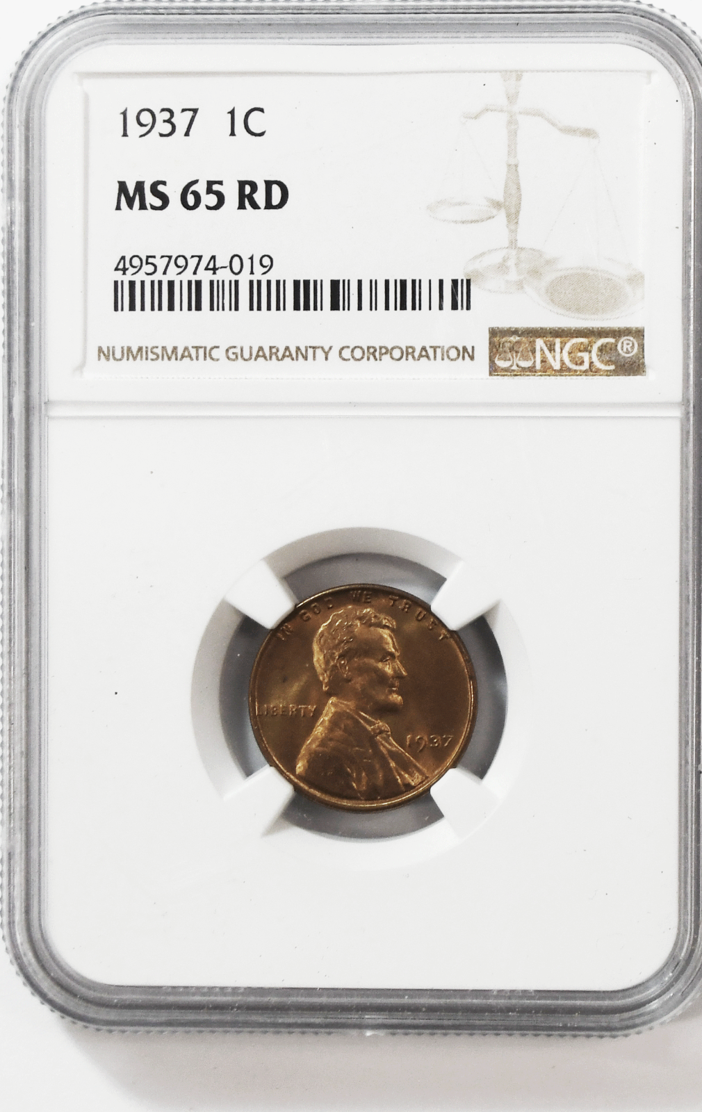 1937 1c Lincoln Wheat Penny One Cent NGC MS 65 RD Philadelphia